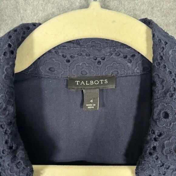 Talbots Dress 4 Navy Knee Eyelet Tie Front Shirt Cotton Sailor Mod Career Church - Picture 7 of 12